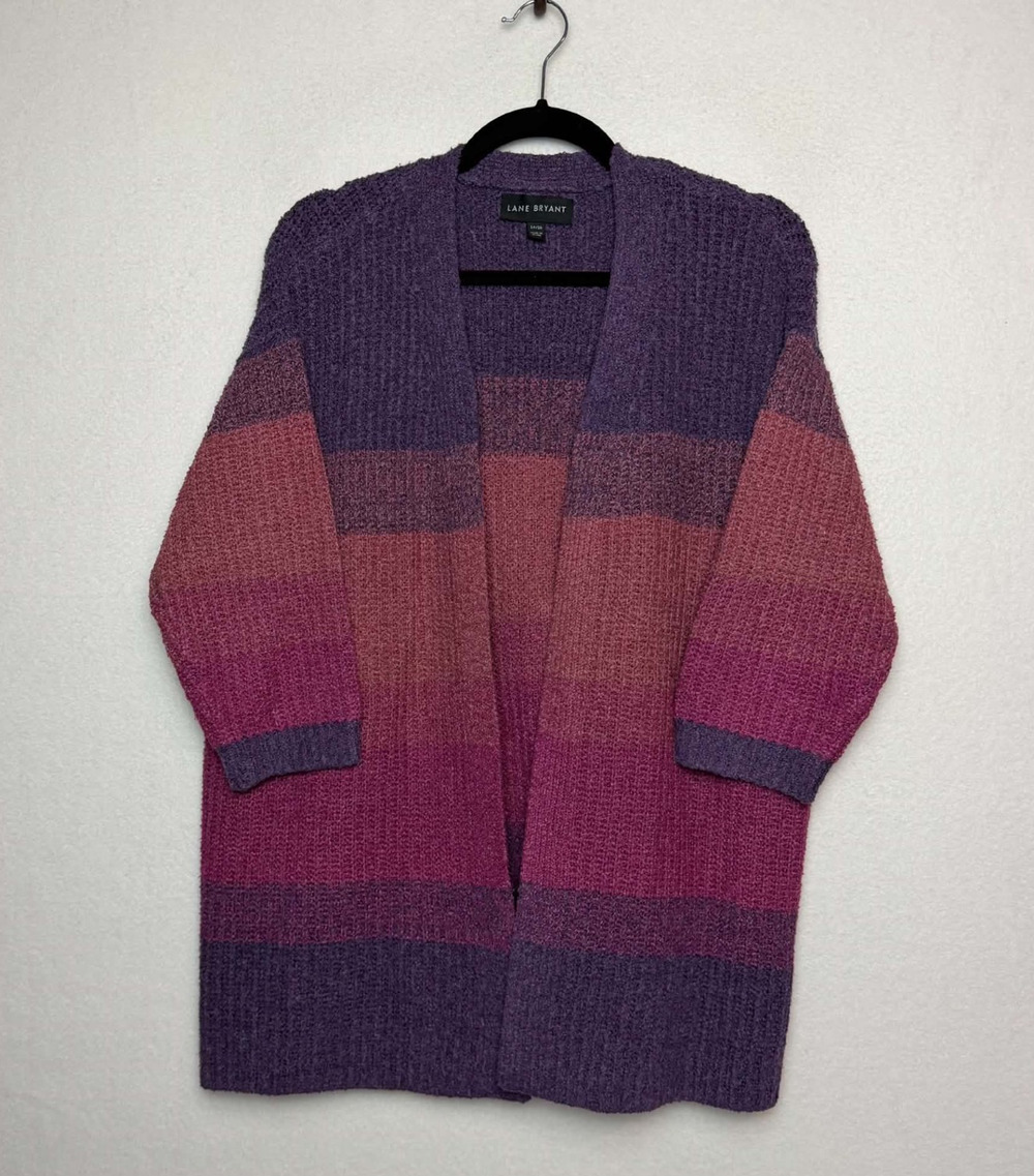 Lane Bryant Open Front Cardigan Knit Sweater Size 14/16 Purple Pink Gradient